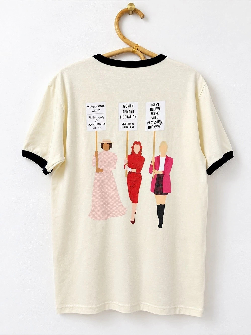 Custom Feminist Protest Women Ringer Graphic Tee Size Medium